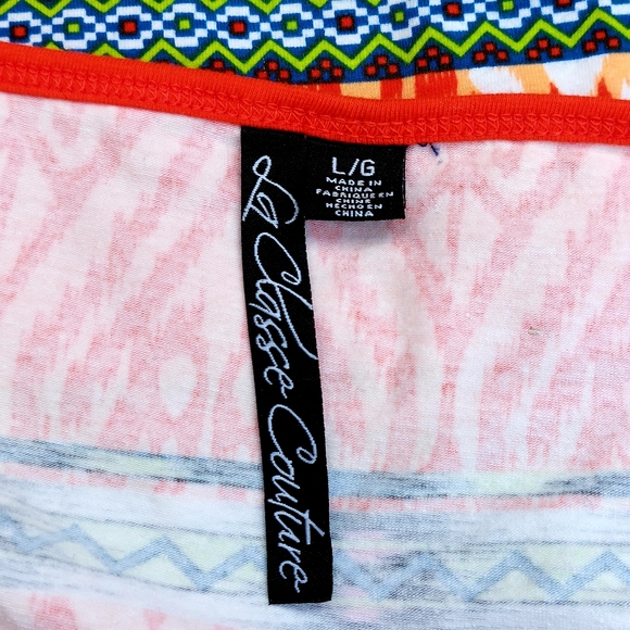 La Classe Couture orange red & white ikat print cotton/spandex maxi, L, NWOT - Picture 6 of 7
